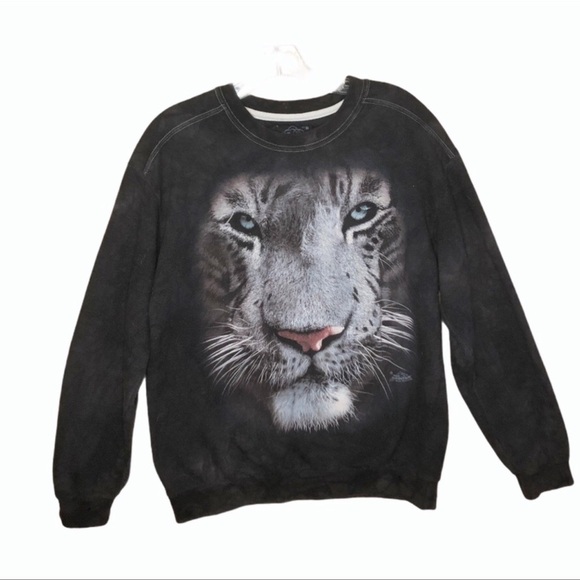 The Mountain Big Cat Tiger Crew Neck Black Oversized Sweatshirt Size Large - Picture 1 of 5